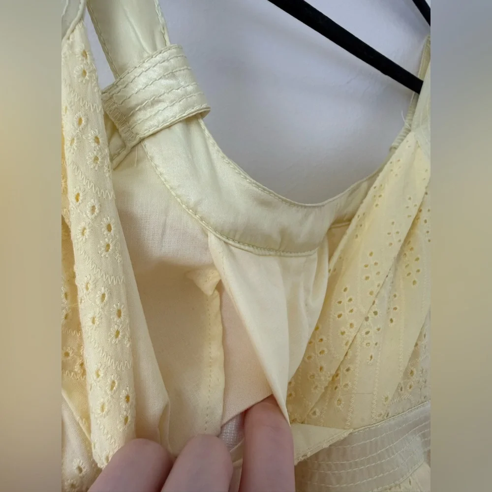 Butter Yellow Sundress Calvin Klein Womens 4 - Eyelet Pleated Cotton Cottagecore - Picture 14 of 16